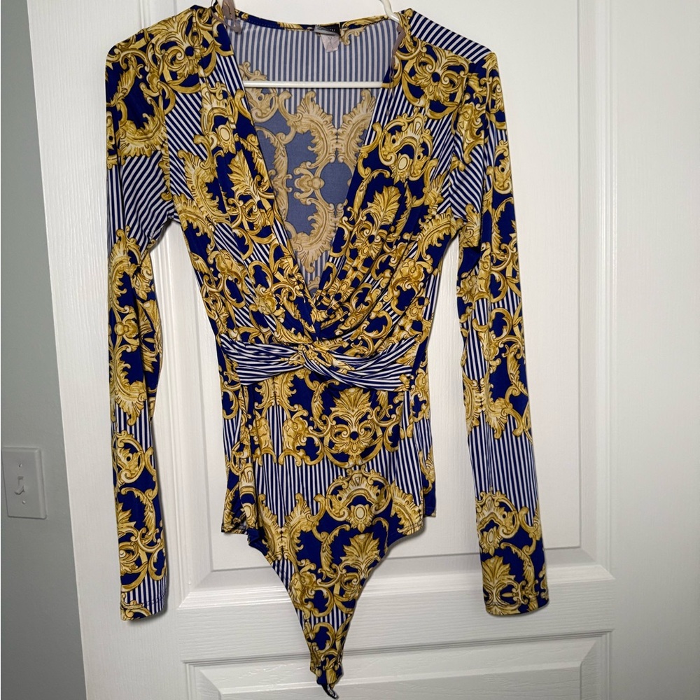 Elegant Blue and Gold Women's Bodysuit
